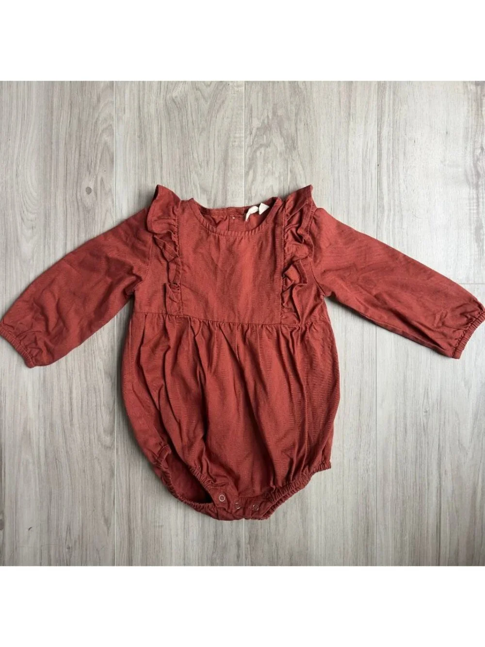 Beet World Ruffle Bubble Romper Clay